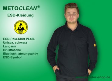 Metoclean ESD-Poloshirt PL48L-SW-L, Langarm, schwarz, Größe L